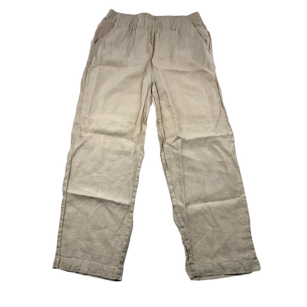 Quince 100% European Linen Pants S Driftwood Tan Pull On 25" Inseam Comfort